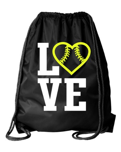 Love Softball Drawstring Bag with Heart Image
