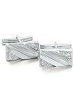 14k White Gold Waved Diamond Cufflinks