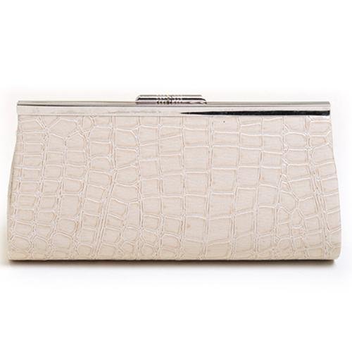 IVORY CROCODILE TEXTURED LADIES EVENING BAG CLUTCH HANDBAG