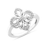 0.15 Carat Diamond Sterling Silver Fleur de Lis Ring - Size 7