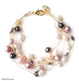 Pearl bracelet, 'Pastel Raindrops'