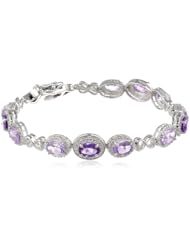 Sterling Silver Oval Shaded Dark and Pink Amethyst White Diamond Bracelet, 7.25"