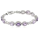 Sterling Silver Oval Shaded Dark and Pink Amethyst White Diamond Bracelet, 7.25"