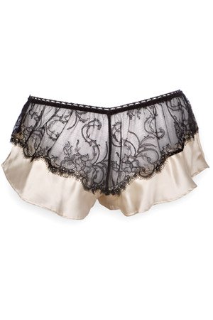 Hypnotique Ivory Silk and Black Lace French Knickers