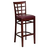 HERCULES Mahogany Finished Window Back Wooden Restaurant Bar Stool - Burgun ....