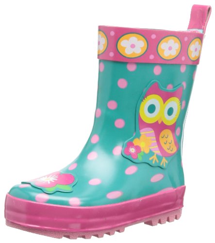 Stephen Joseph Little Girls'  Rain Boots, Teal Owl, 6