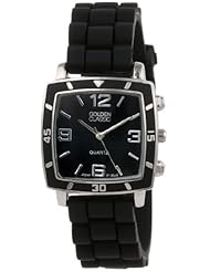 Golden Classic Womens 2213-Black "Social Jelly" Trendy Square Rubber Strap Watch