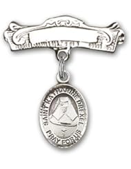 Sterling Silver Baby Badge with St. Katherine Drexel Charm and Arched Polished Badge Pin