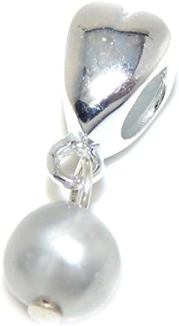925 Sterling Silver Dangling "Gray Imitation Pearl" Charm Bead