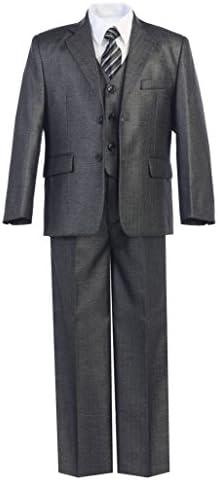 Magen Kids Boys 5 Piece Formal Tuxedo Suit Set, 2 Buttons, Slim Fit,Dark Gray
