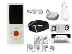 Cuffu iPod Nano 4 (4th Generation) Great Deal Combo Package White Skin Case Cover & Home Charger , Car Charger, Data Cable & Armband & Ipod Speakr (6 in 1) in Only One LOWEST Shipping Rate Great Holiday Gift