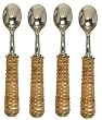 Decorative Condiment Spoon with Woven Bamboo Handle Set of Four