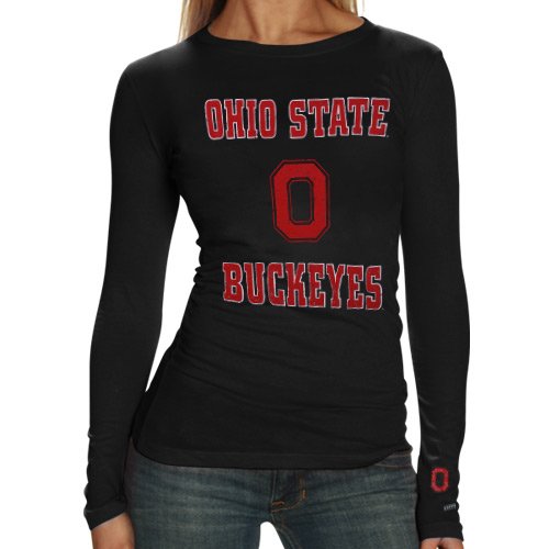Ohio State Buckeyes Ladies Black Distressed University Long Sleeve T-shirt (Large)