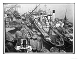 Barges Cranes and Tramp Steamers at the London Docks Photography Giclee Poster Print, 24x18