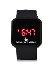 Touch Screen Red LED Watches Mens Ladies Black Rubber Wristwatch
