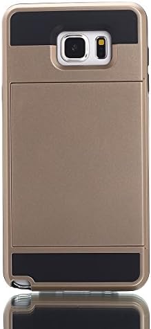 Shock Absorbing Anti-Scratch Protective Shell Cover Dual-layer Armor Tough Defender Wallet Case with Sliding Card Tray for Samsung Galaxy Note5 N9200 with Free Screen Protector & Stylus (Gold + Black)