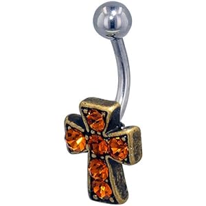 Pugster 316L Surgical Steel Belly Button Rings Gold Orange Crystal Celtic Cross Fashion October Belly Navel Ring Body Jewelry