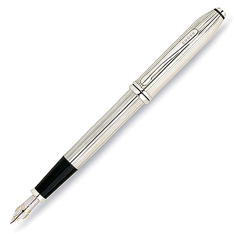 Cross Townsend Sterling Silver Fountain Pen with Two Tone 18 Karat Gold Rhodium Plated Nib Medium