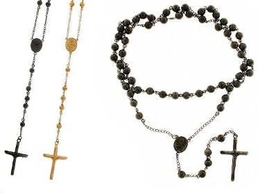 Stainless Steel Black Ion 6MM Rosary Bead Necklace