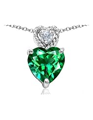 Original Star K (tm) 8mm Heart Shape Simulated Emerald Pendant in 925 Sterling Silver