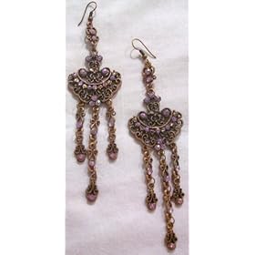 Vintage Style, Princess Jasmine Halloween Costume Accessory, Ear Jewelry, Earrings, Purple and Bronze, 4.5