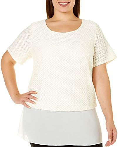 NY Collection Plus Textured Chiffon Hem Top 1X Ivory