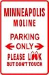 MINNEAPOLIS MOLINE PARKING tractor sign