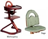 Svan High Chairs from Scandinavian Child with Infant Kit and Cushion, Sage Cushion with Mahogany Wood