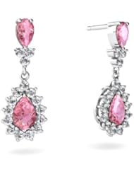 Created Pink Sapphire 14kt White Gold Dangle Drop Earrings