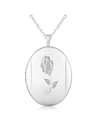 Oval Photo Locket Pendant Hand Engraved Flower Pattern Sterling Silver