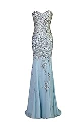 Sexy Backless Crystal Sleeveless Mermaid Sweetheart Chiffon Evening Dress/Pageant Dress/Prom Dress/Party Dress  with a Brush/Sweep Train 
