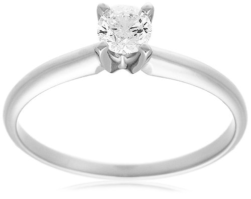 10k White or Yellow Gold Round Diamond Solitaire Engagement Ring (1/3 ct, J-K Color, I2-I3 Clarity)