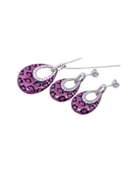 Nickel Free Sterling Silver Pendant & Earring Sets Open Oval Purple Leopard Print Set