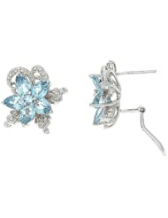 4.08CTW 14K White Gold Genuine Natural Aquamarine and Diamond French Clip Earrings