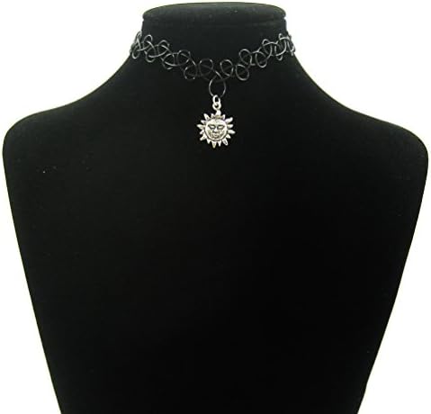 AmazingOS® Vintage 80s 90s Black Tattoo Stretch Choker Sun Pendant Necklace Jewerly