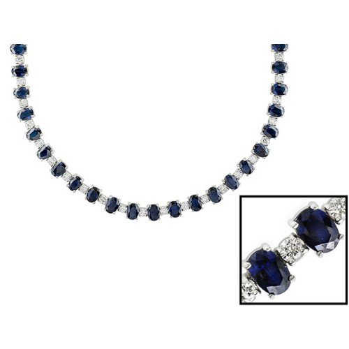14K White Gold Sapphire and Diamond Necklace
