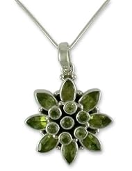 Peridot flower necklace, Sunflower Green - Hand Crafted Womens Sterling Silver Peridot Jewelry