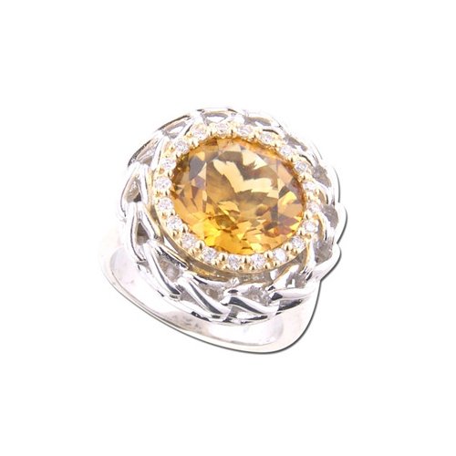1/5 ct. Diamond with 5 2/3 ct. Citrine Ring in 18K Yellow Gold and Sterling Silver