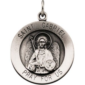 14K White Gold Round St. Gabriel Pendant Medal