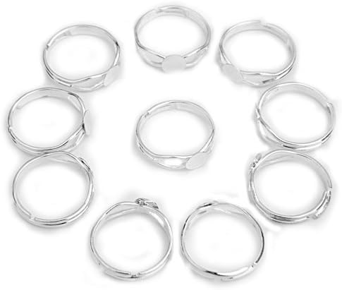 Generic 10 Adjustable Silver Plated Ring Flat Pad Blank 0.24" FASHION