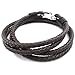 KONOV Mens Leather Stainless Steel Clasp Bracelet, Wrap Bangle, Brown Silver, 8