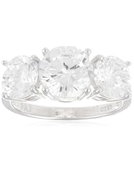 Platinum Plated Sterling Silver Round Simulated Diamond Yesterday, Today, Tomorrow 3-Stone Ring