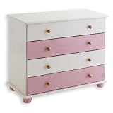 Commode en pin lasuré blanc/rose/or