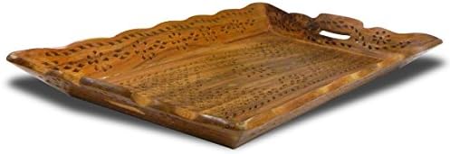 Decorative Rosewood Snack and Coffee Serving Tray with Brass Inlay Serveware