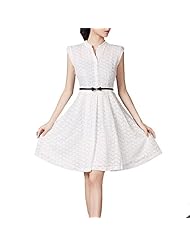 Knee Length Belted Lace Cotton/Polyester  Dress with a Brush/Sweep Train 