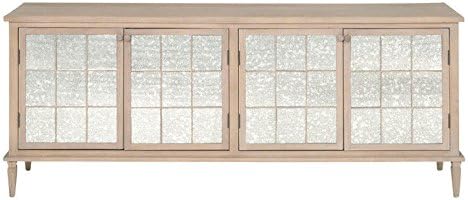 Mercury Solid Elm Wood Media Sideboard with 4 Cabinet Doors and Mirrored Door Fronts