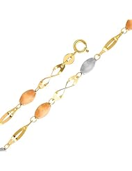 14K 3 Tri-color Gold Fancy Designer Bracelet with Spring Ring Clasp - 7" + 1" Inches Extension