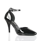 4 Inch Ladies Evening Shoes High Heel D'Orsay Pump Shoes Ankle Strap Black Patent by SummitFashion