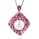 14K Rose Gold Cultured South Sea Pearl, Pink Tourmaline & Diamond Pendant w/ 18 Chain