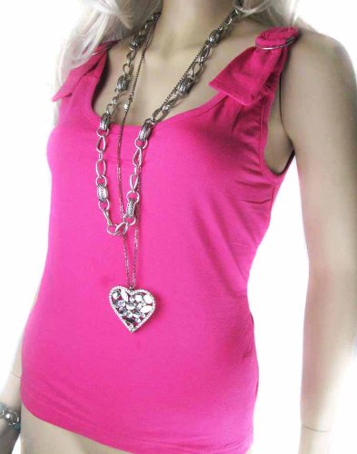 Pretty hot pink top with silver shoulder buckles